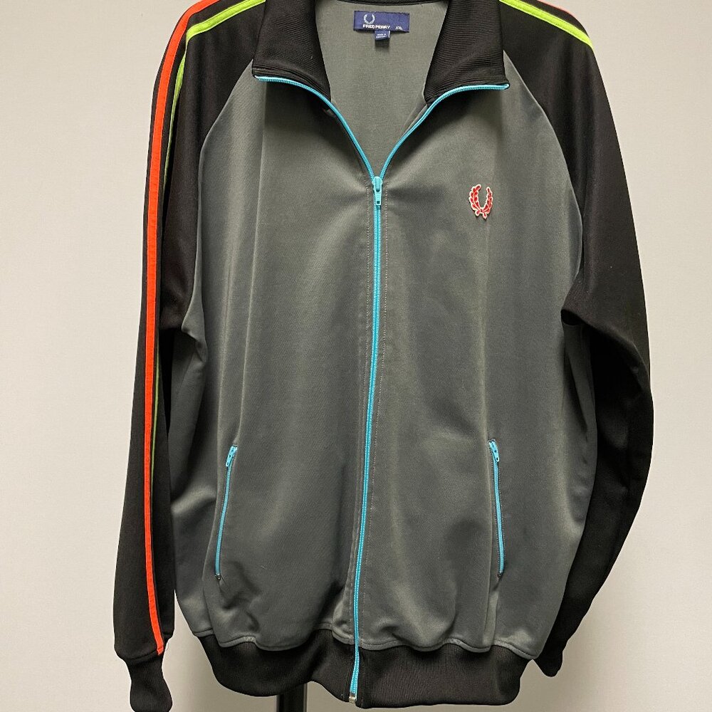 Fred Perry Grey Performance Jacket with Black, Neon Green, Orange & Aqua Trim